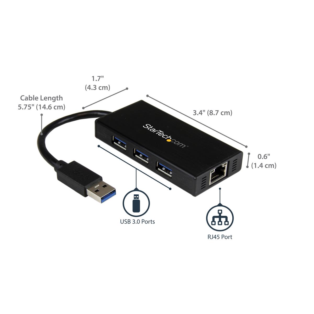 STARTECH.COM USB 3.0 Hub 3port With Gbe Adapter Nic - Aluminum W/ Cable