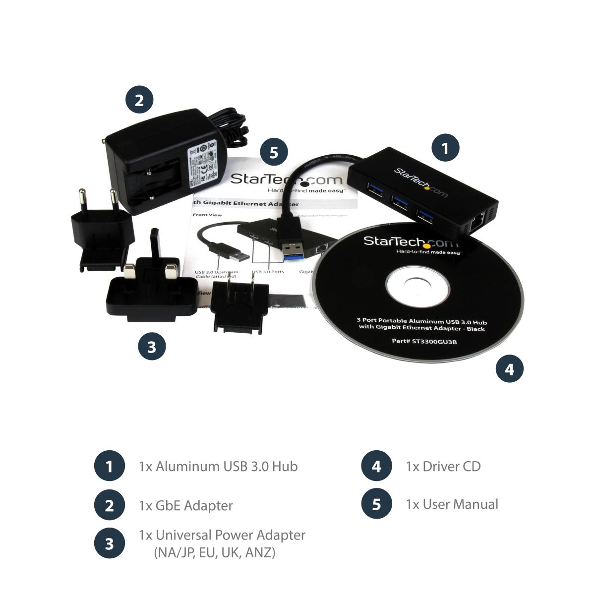 STARTECH.COM USB 3.0 Hub 3port With Gbe Adapter Nic - Aluminum W/ Cable