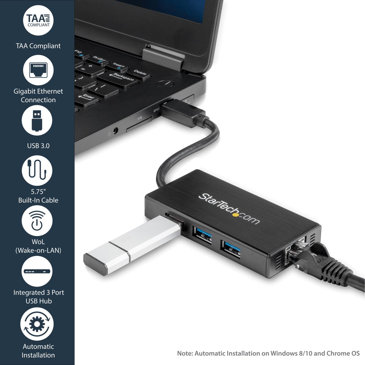 STARTECH.COM USB 3.0 Hub 3port With Gbe Adapter Nic - Aluminum W/ Cable