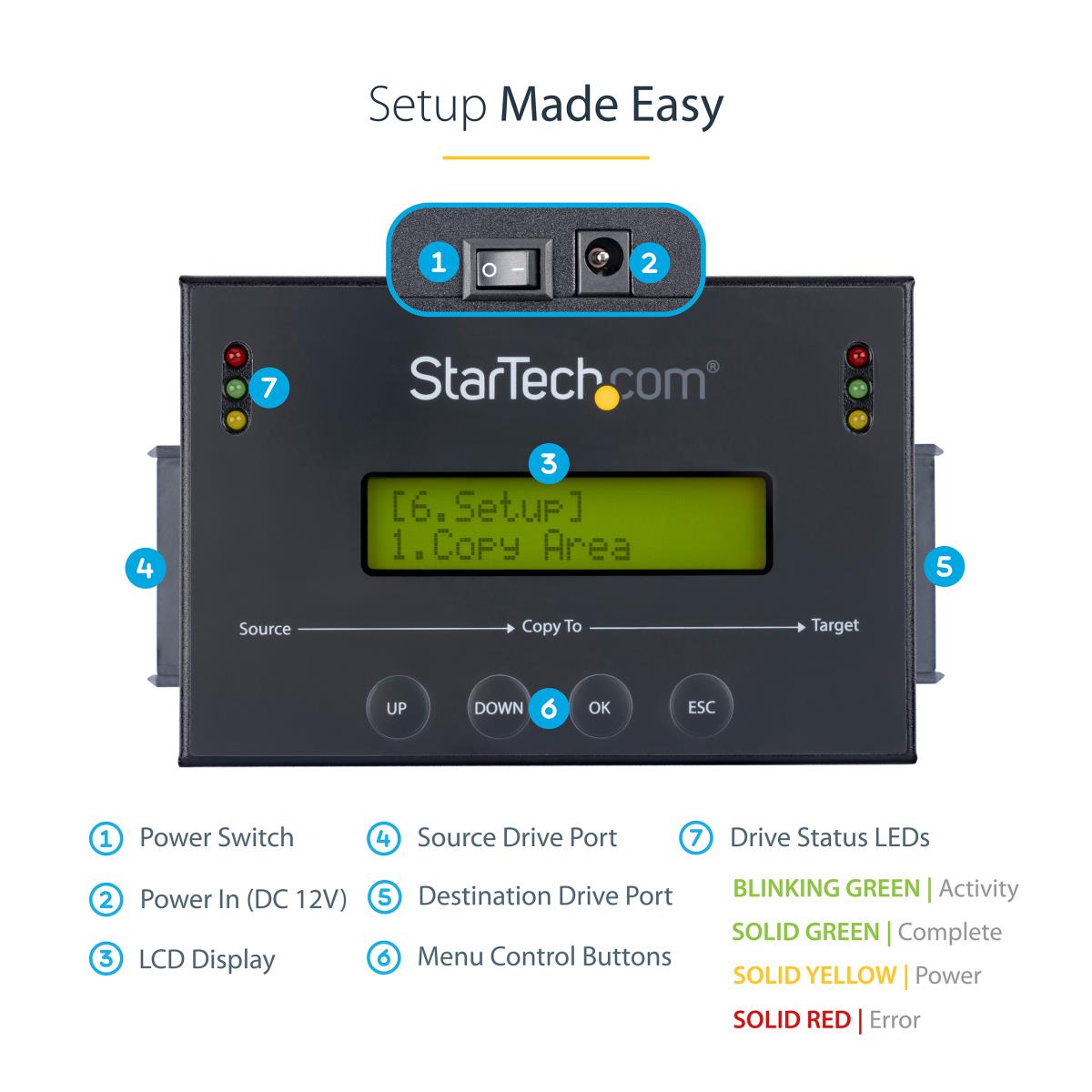 STARTECH.COM HDD SSD Duplicator Standalone 2.5/3.5in SATA W/ Image Library