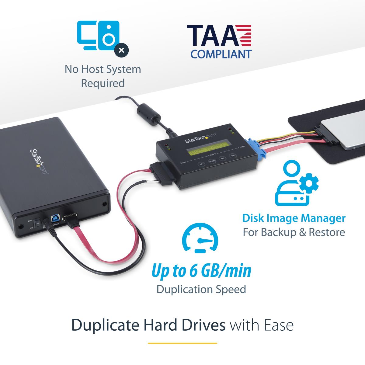 STARTECH.COM HDD SSD Duplicator Standalone 2.5/3.5in SATA W/ Image Library