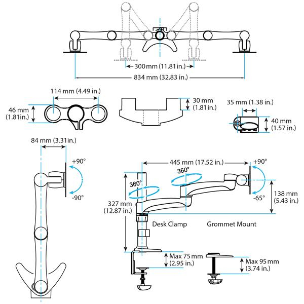 STARTECH.COM Articulating Dual Monitor Arm - Grommet / Desk Mount With Cable Management & Height Adjust - Dual Mo