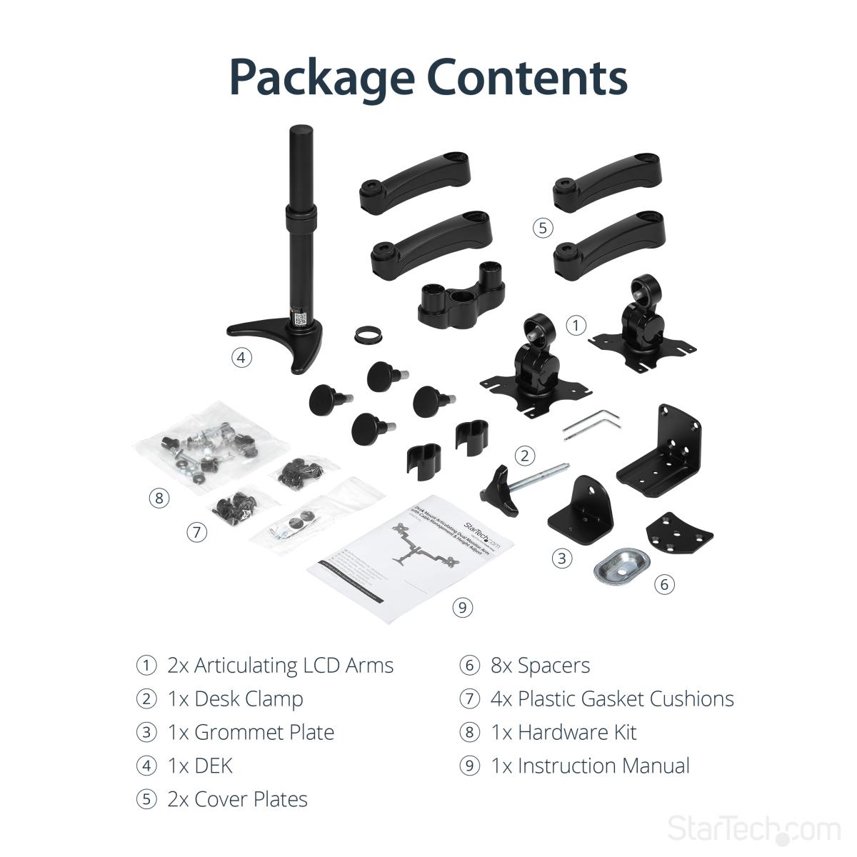 STARTECH.COM Articulating Dual Monitor Arm - Grommet / Desk Mount With Cable Management & Height Adjust - Dual Mo