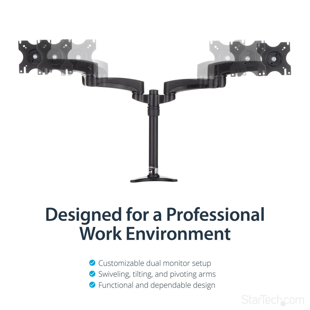 STARTECH.COM Articulating Dual Monitor Arm - Grommet / Desk Mount With Cable Management & Height Adjust - Dual Mo