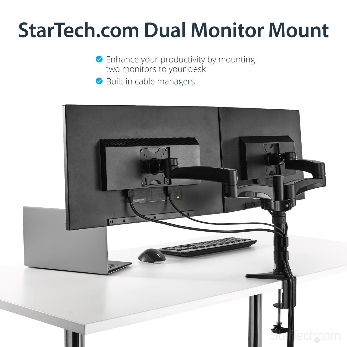 STARTECH.COM Articulating Dual Monitor Arm - Grommet / Desk Mount With Cable Management & Height Adjust - Dual Mo