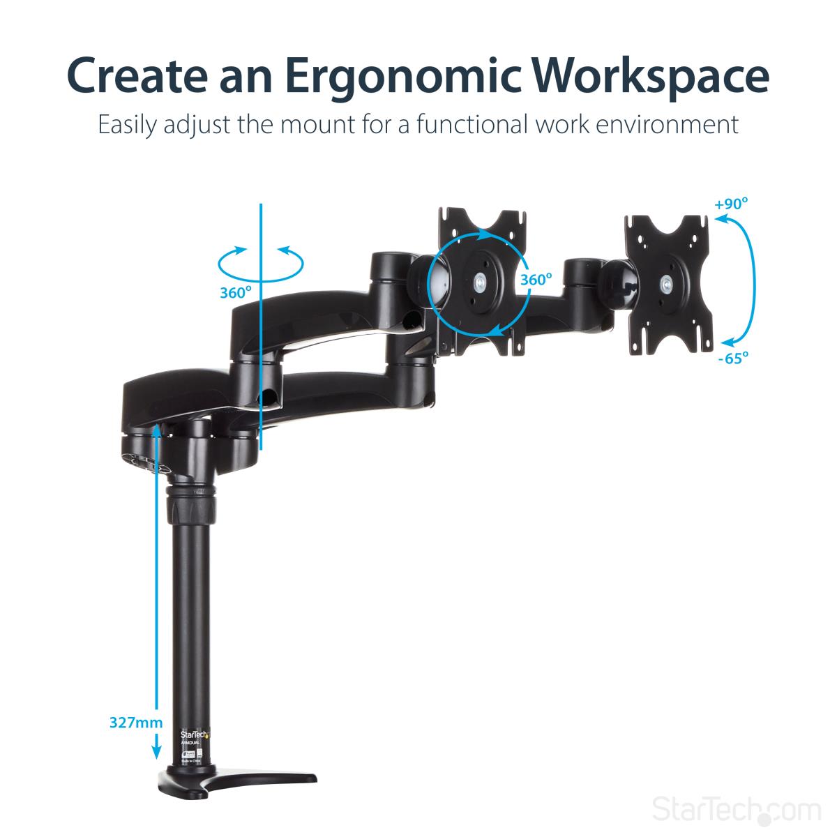 STARTECH.COM Articulating Dual Monitor Arm - Grommet / Desk Mount With Cable Management & Height Adjust - Dual Mo
