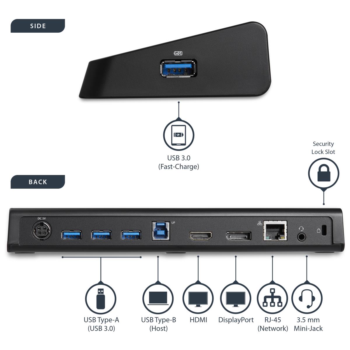 STARTECH.COM Docking Station - USB W/ 4k Dp - Dp Hdmi 2x Display Laptop Dock