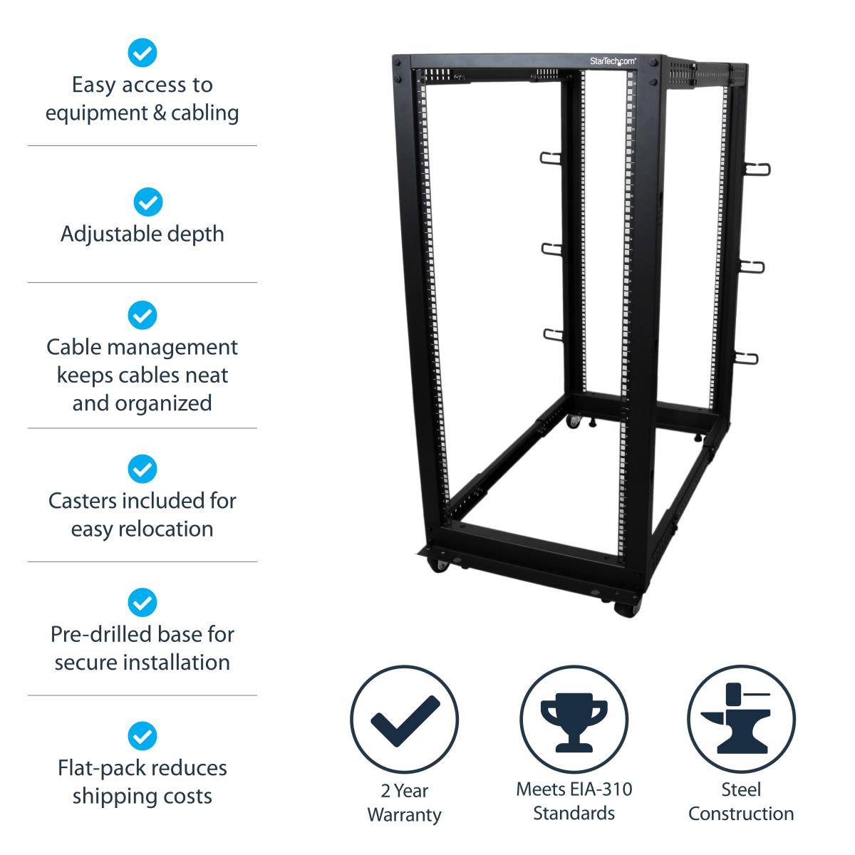 STARTECH.COM Adjustable Depth 4 Post Open Frame Server Rack Cabinet 25u