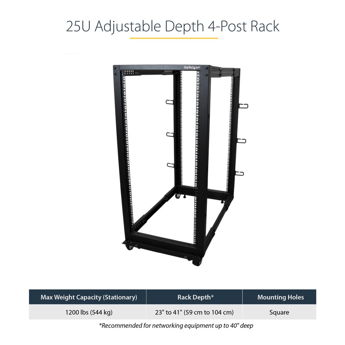 STARTECH.COM Adjustable Depth 4 Post Open Frame Server Rack Cabinet 25u