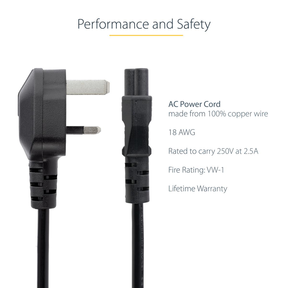 STARTECH.COM Laptop Power Cord - 3 Slot For Uk - Bs-1363 To C5 Clover Leaf Power Cable Lead 2m