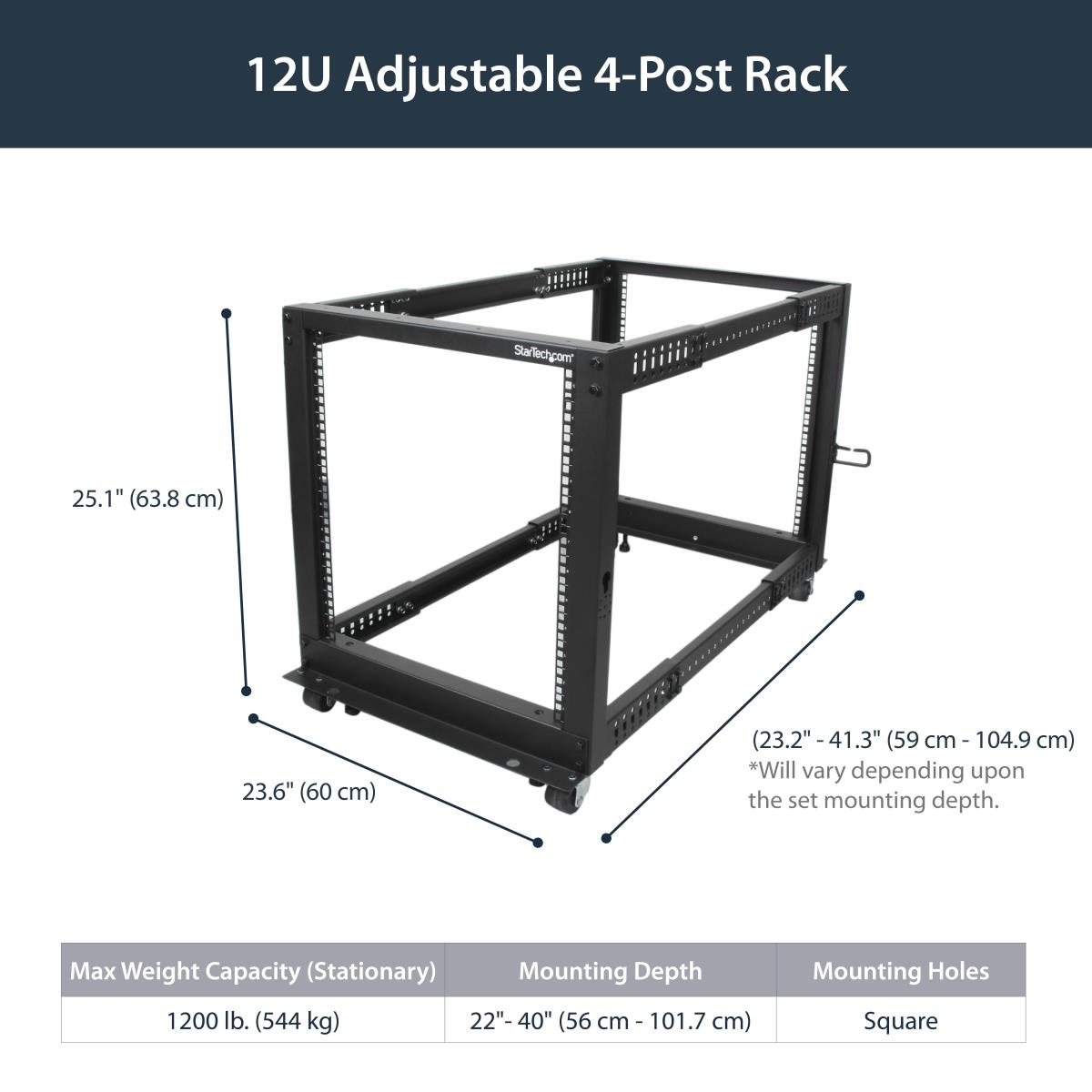 STARTECH.COM Server Rack - Open Frame Adjustable Depth 12u 4 Post Rack