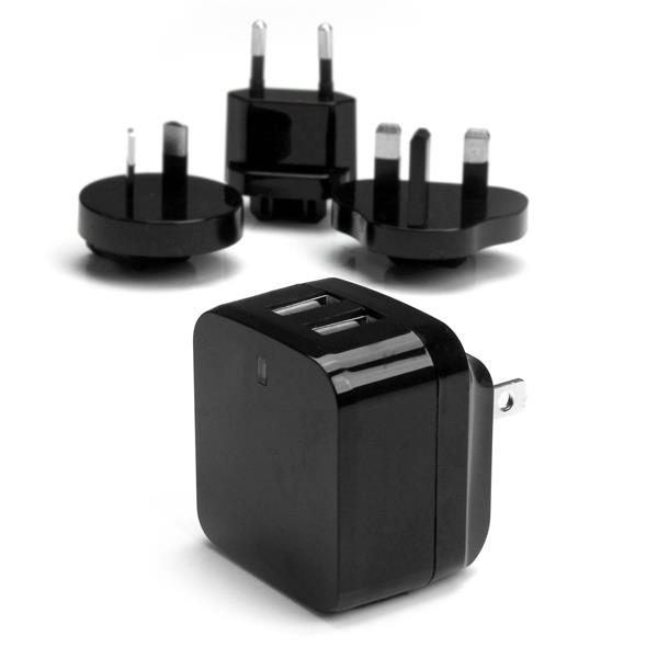 STARTECH.COM Dual-port USB Wall Charger - International Travel - 17w/3.4a - Black