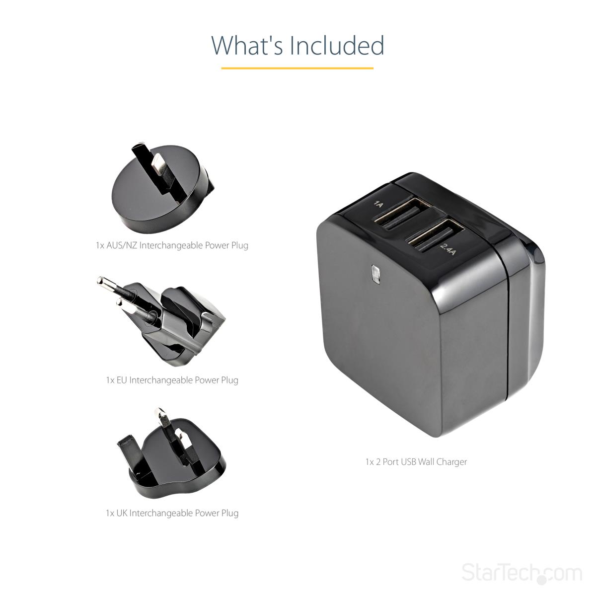 STARTECH.COM Dual-port USB Wall Charger - International Travel - 17w/3.4a - Black