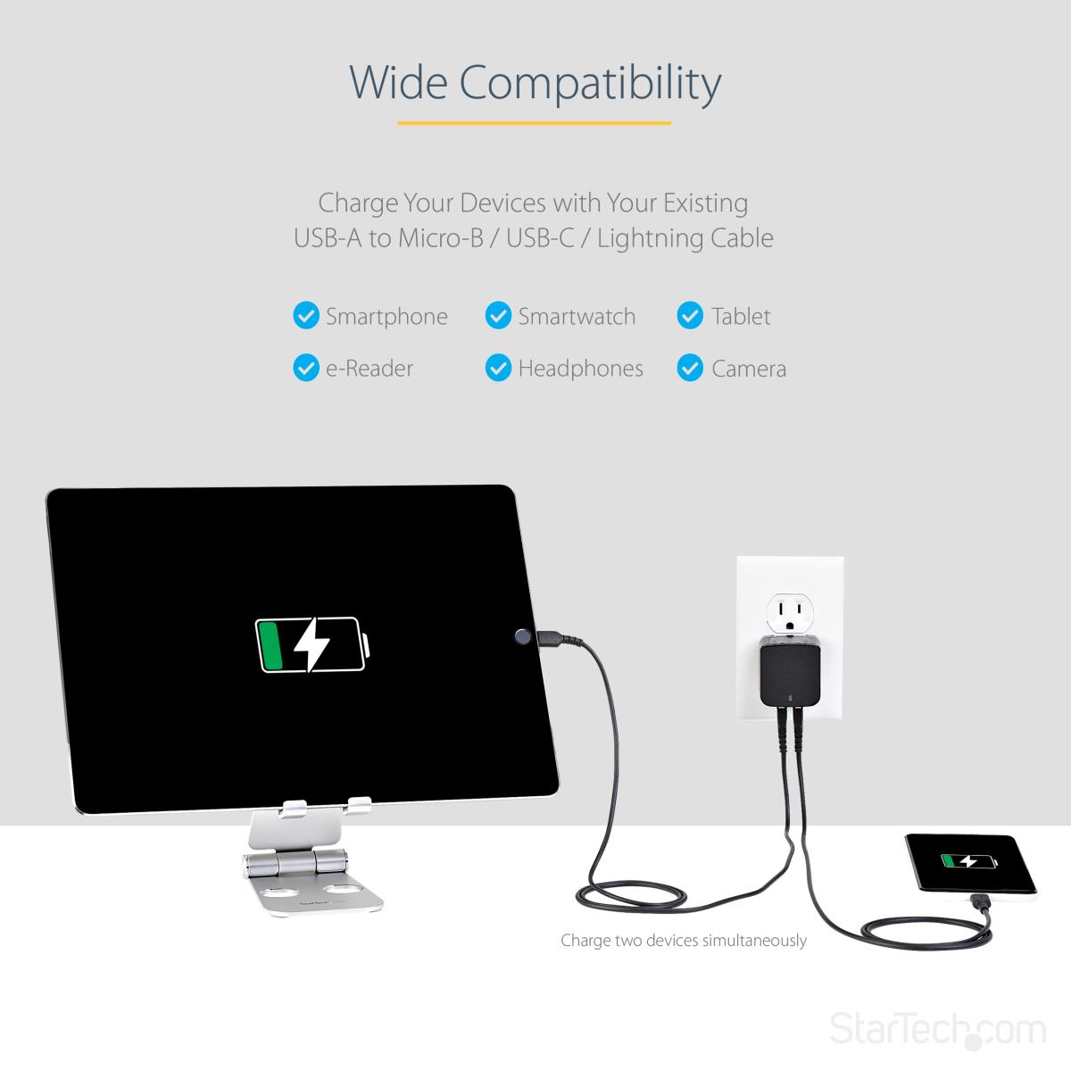 STARTECH.COM Dual-port USB Wall Charger - International Travel - 17w/3.4a - Black