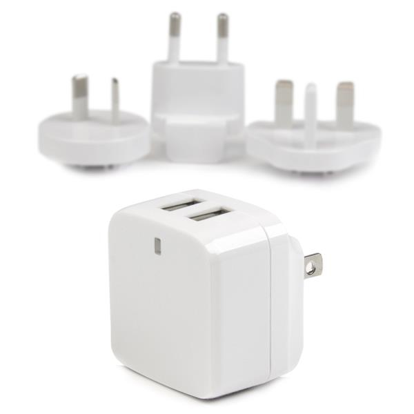 STARTECH.COM Dual-port USB Wall Charger - International Travel - 17w/3.4a - White