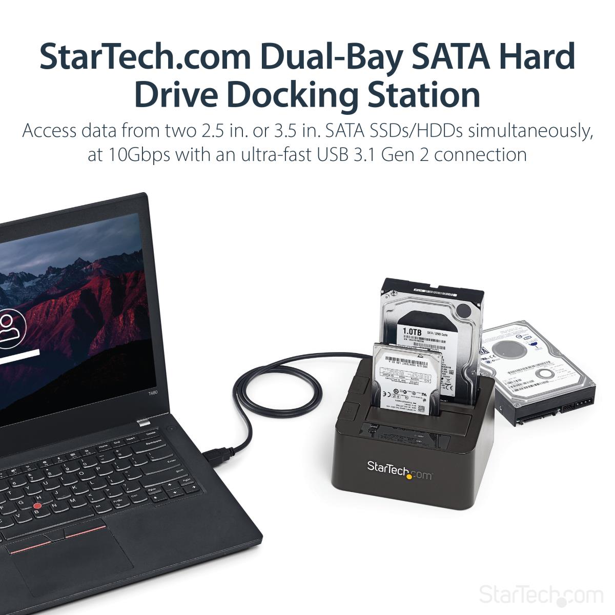 STARTECH.COM Docking Station - USB 3.1 (10gbps) Dual-bay For 2.5in/3.5in SATA SSD/HDDs