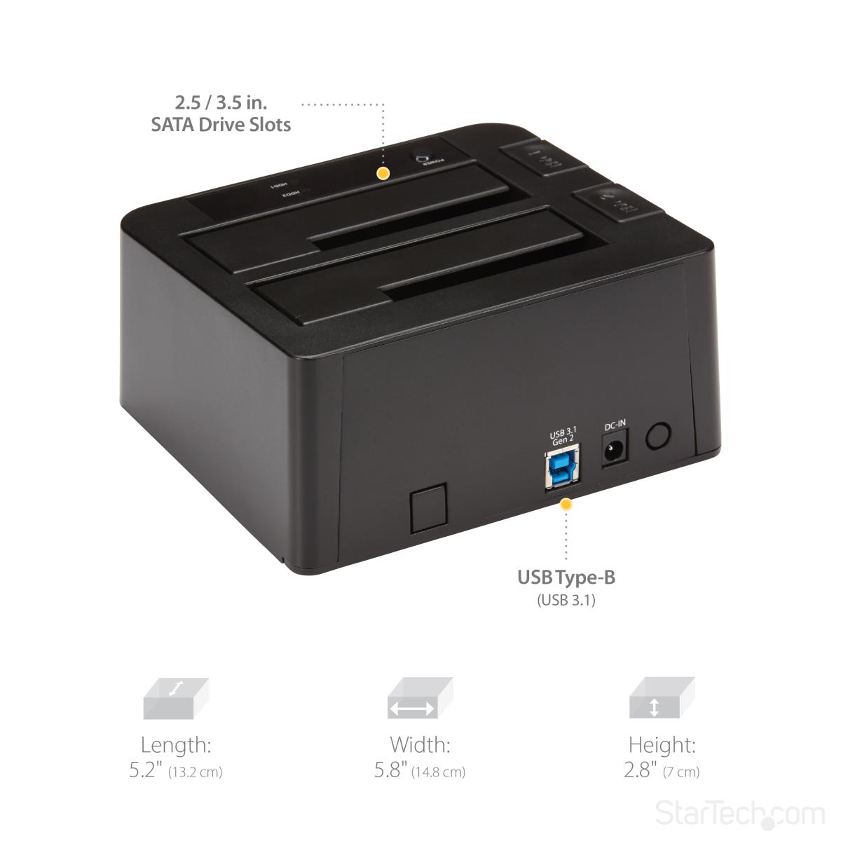 STARTECH.COM Docking Station - USB 3.1 (10gbps) Dual-bay For 2.5in/3.5in SATA SSD/HDDs