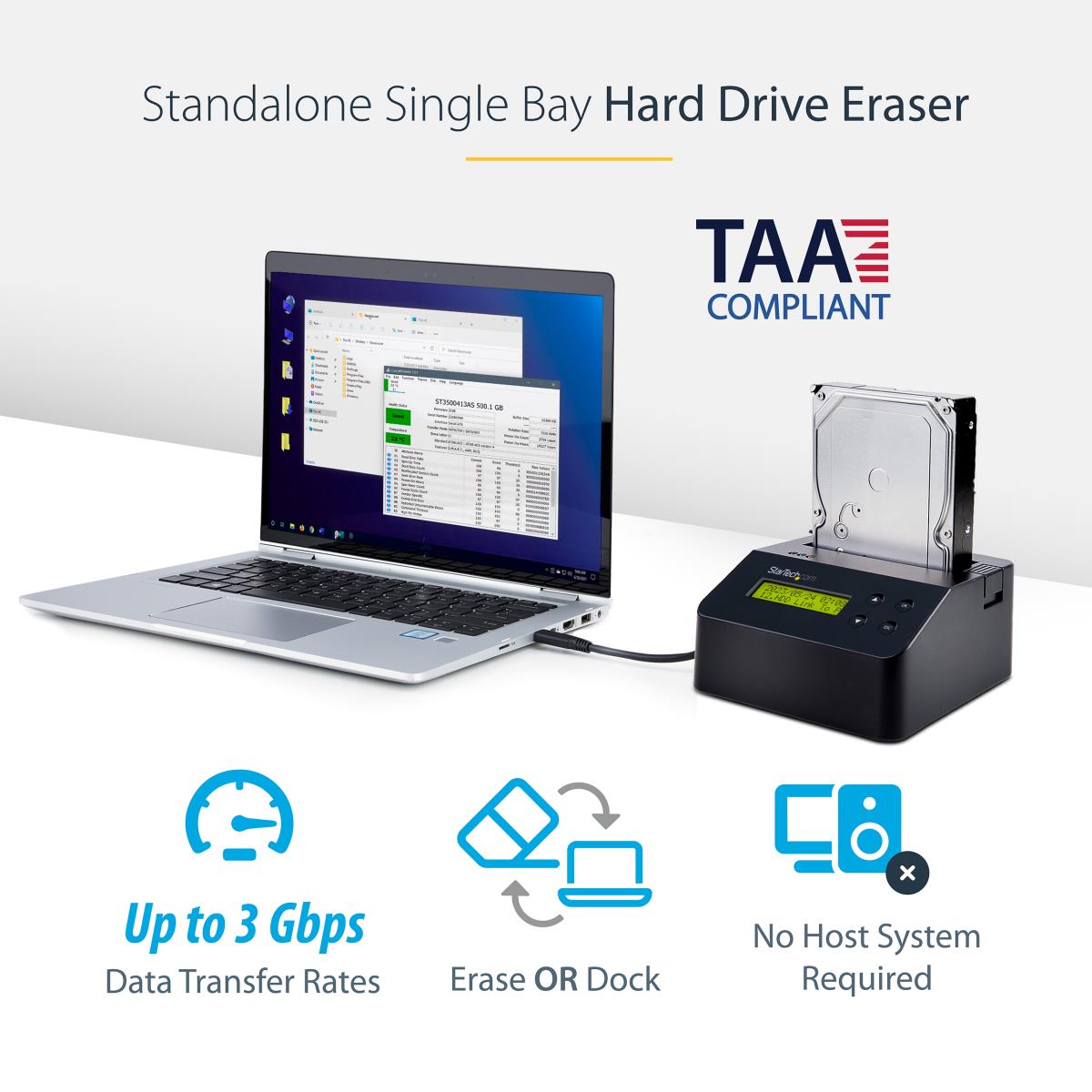 STARTECH.COM Dock  - Drive Eraser And For 2.5 / 3.5in SATA SSD / HDD - USB 3.0