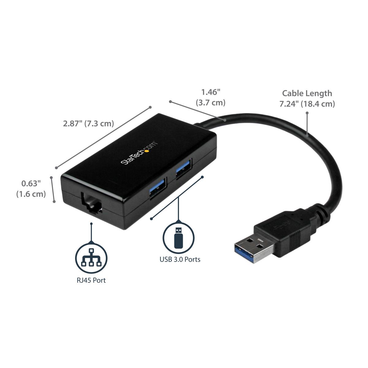 STARTECH.COM Network Adapter USB 3.0 To Gigabit With Built-in 2-port USB Hub