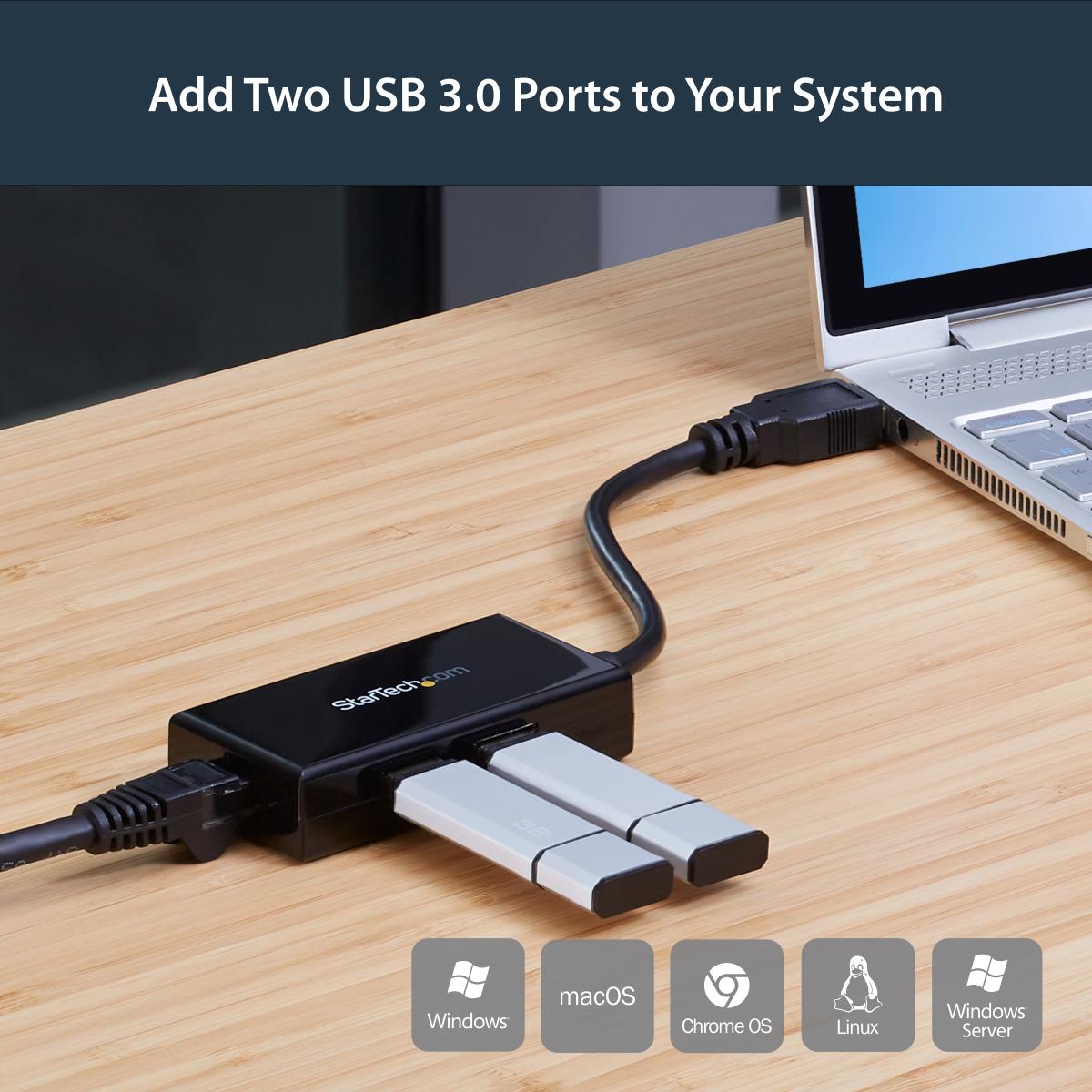 STARTECH.COM Network Adapter USB 3.0 To Gigabit With Built-in 2-port USB Hub