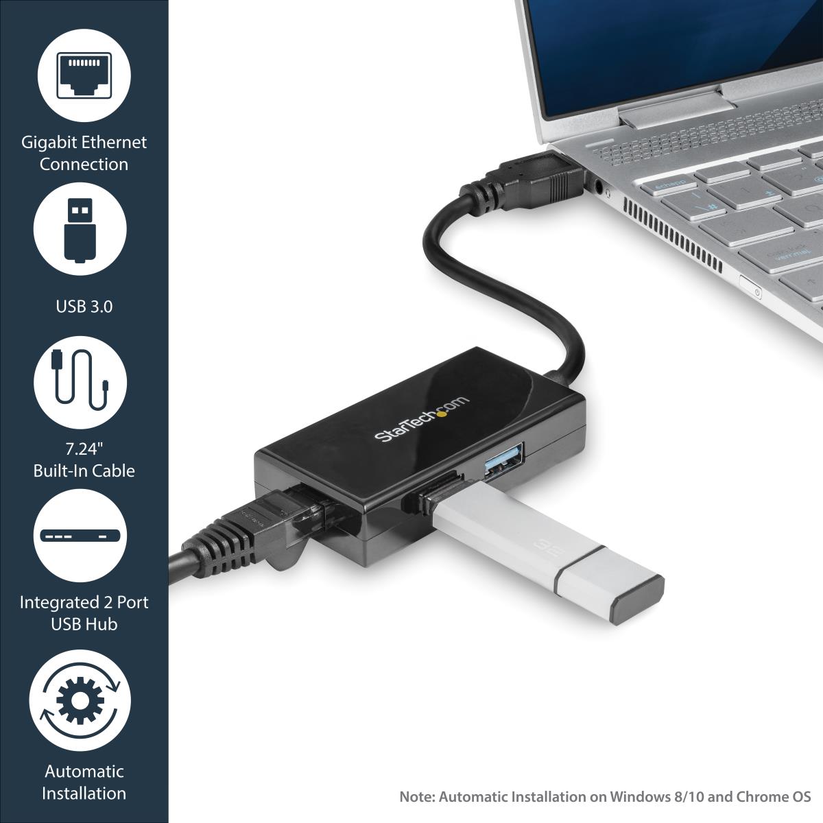 STARTECH.COM Network Adapter USB 3.0 To Gigabit With Built-in 2-port USB Hub