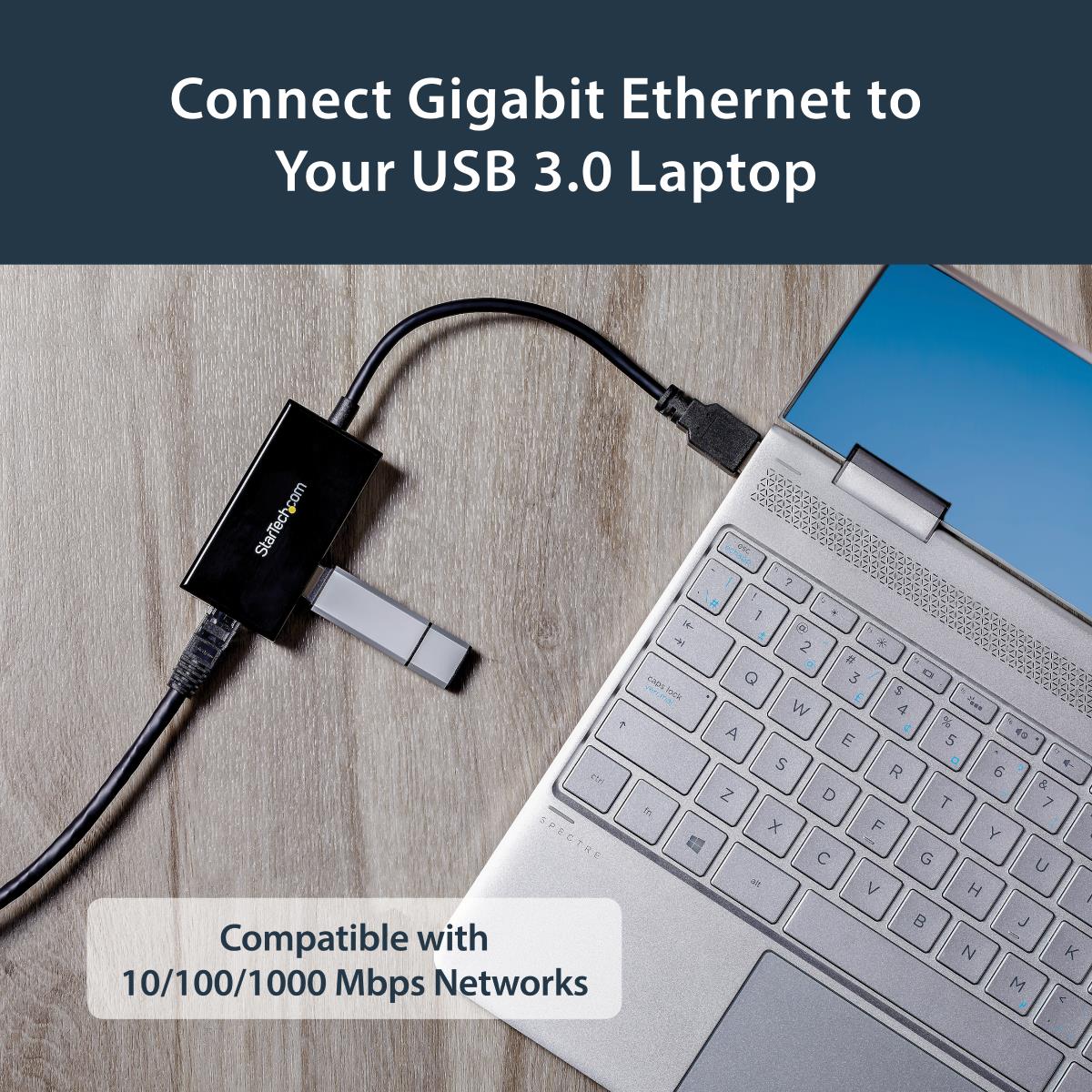STARTECH.COM Network Adapter USB 3.0 To Gigabit With Built-in 2-port USB Hub
