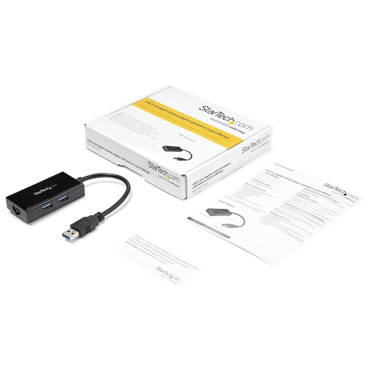 STARTECH.COM Network Adapter USB 3.0 To Gigabit With Built-in 2-port USB Hub