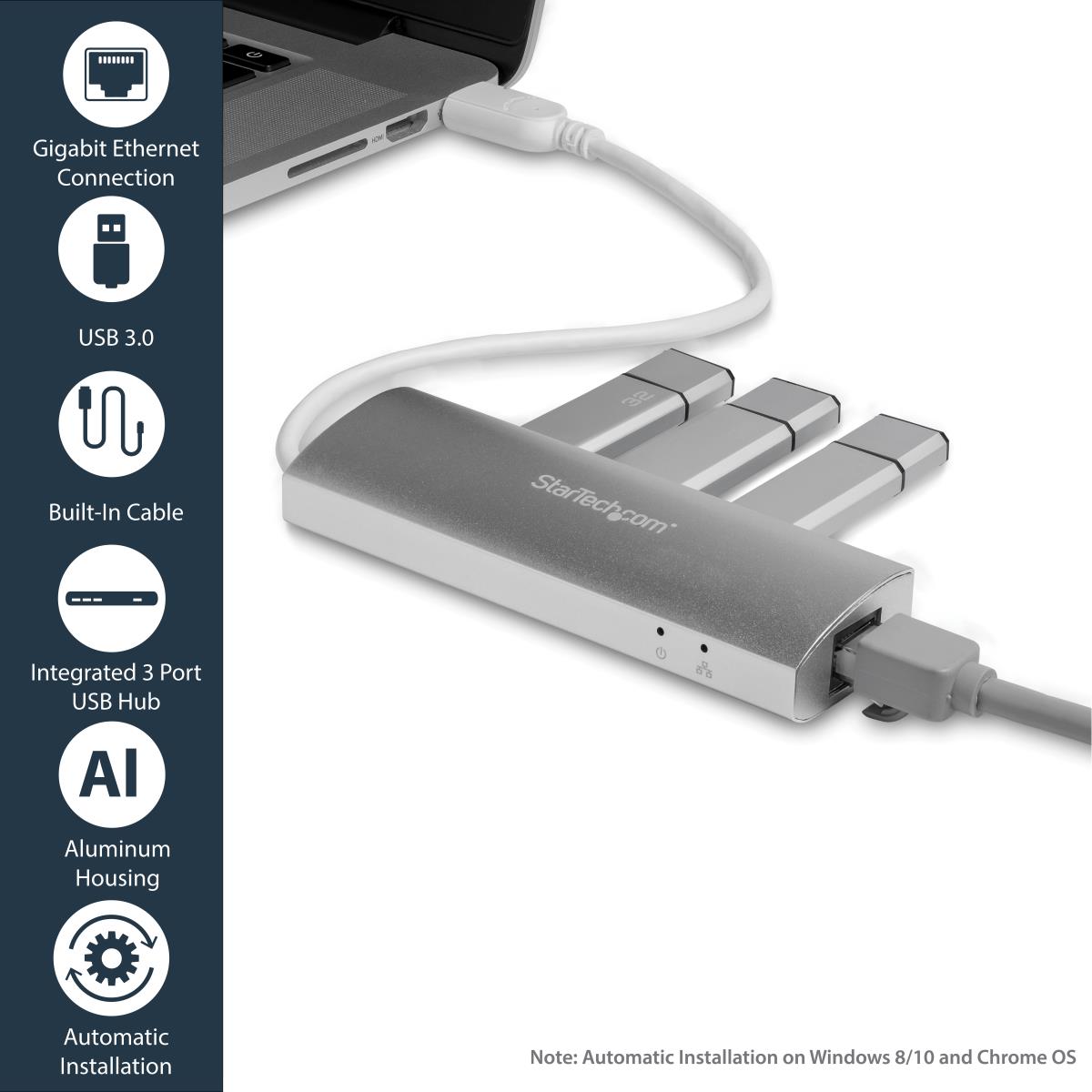 STARTECH.COM USB Hub 3port With Gigabit Network Adapter Silver