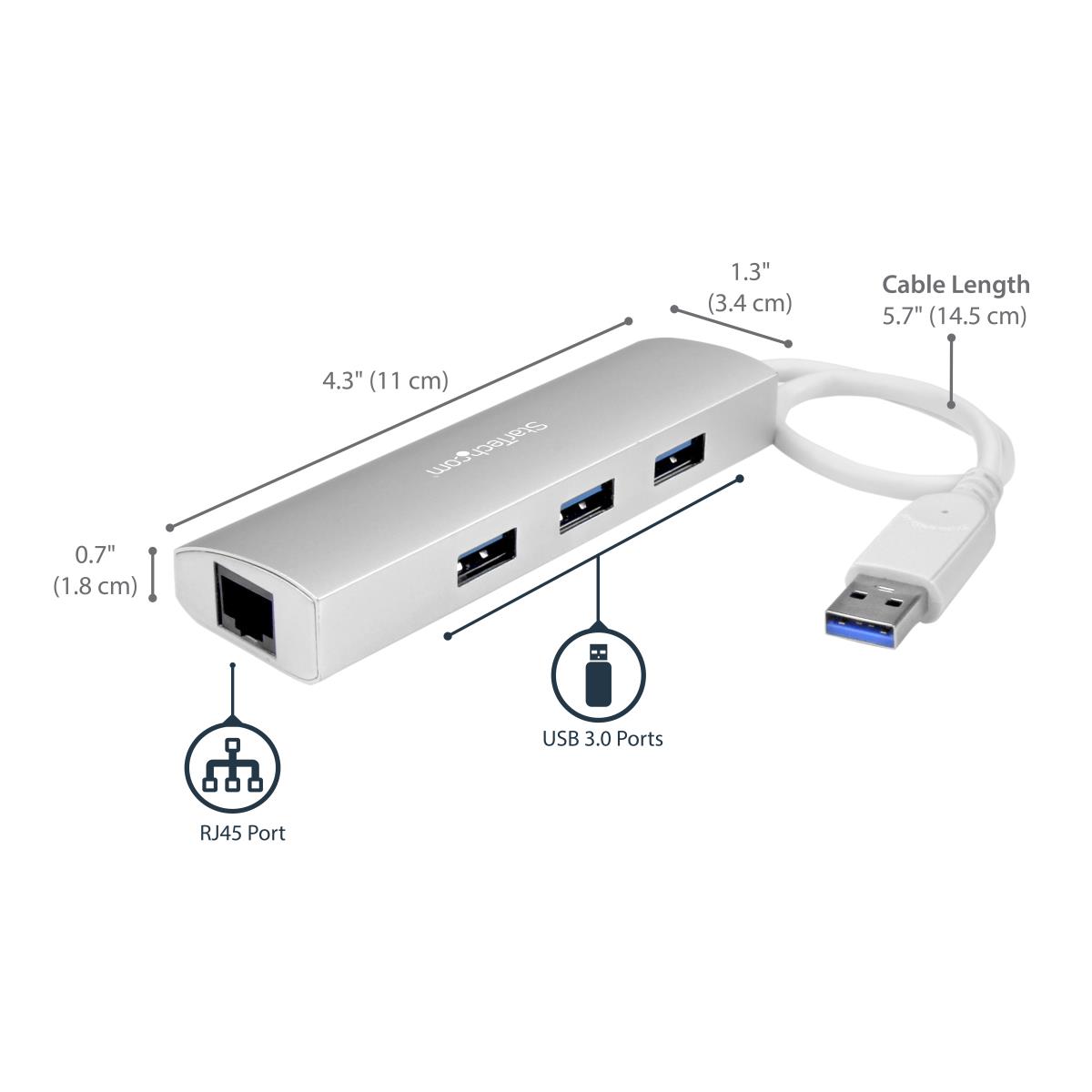 STARTECH.COM USB Hub 3port With Gigabit Network Adapter Silver