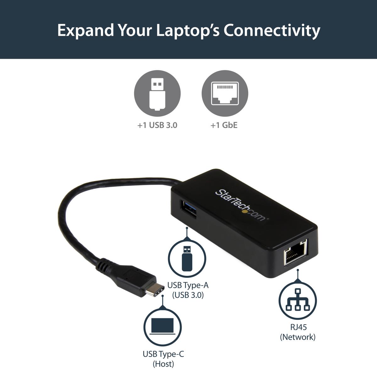 STARTECH.COM USB-C To Gigabit Network Adapter With Extra USB 3.0 Port