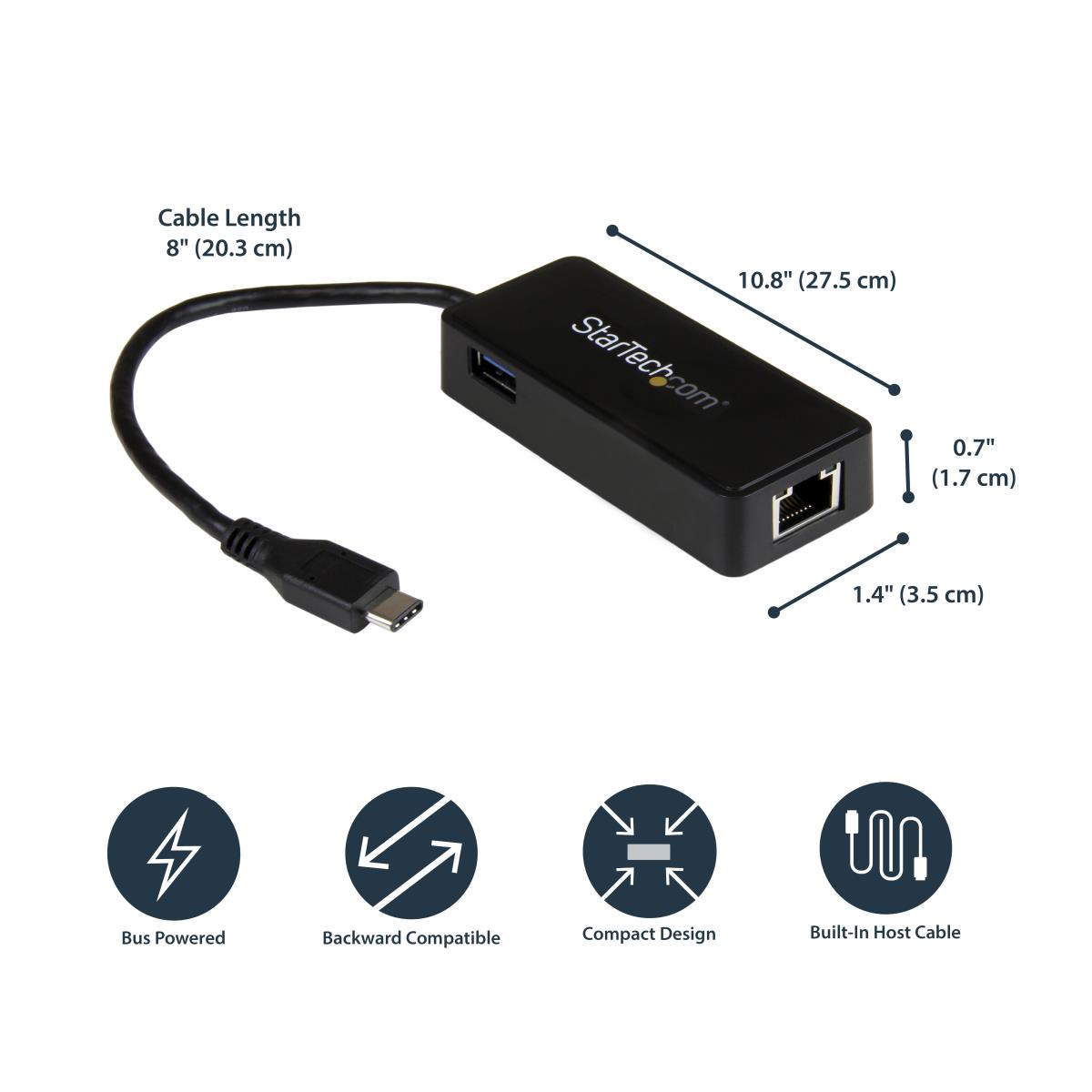 STARTECH.COM USB-C To Gigabit Network Adapter With Extra USB 3.0 Port