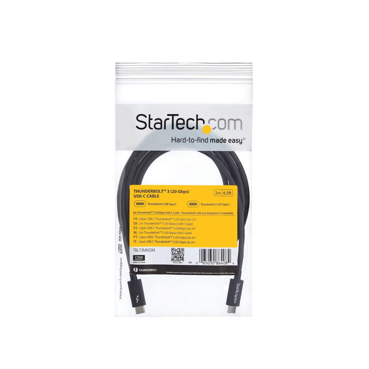 STARTECH.COM Thunderbolt 3 USB-c Cable (20gbps) 2m - Thunderbolt USB And DisplayPort Compatible