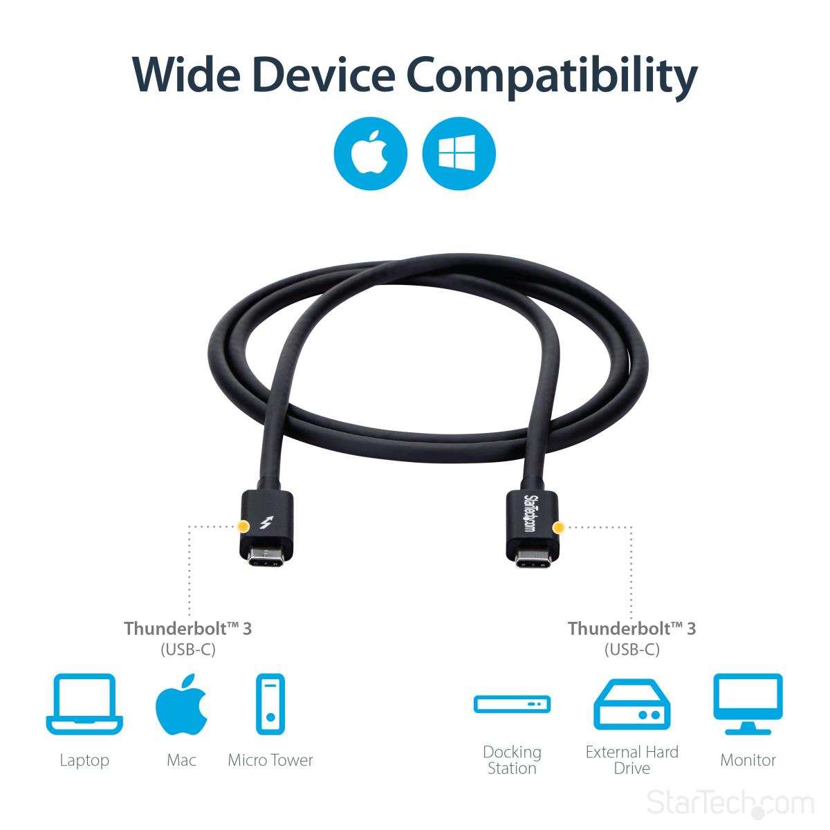 STARTECH.COM Thunderbolt 3 USB-c Cable (20gbps) 1m - Thunderbolt USB And DisplayPort Compatible