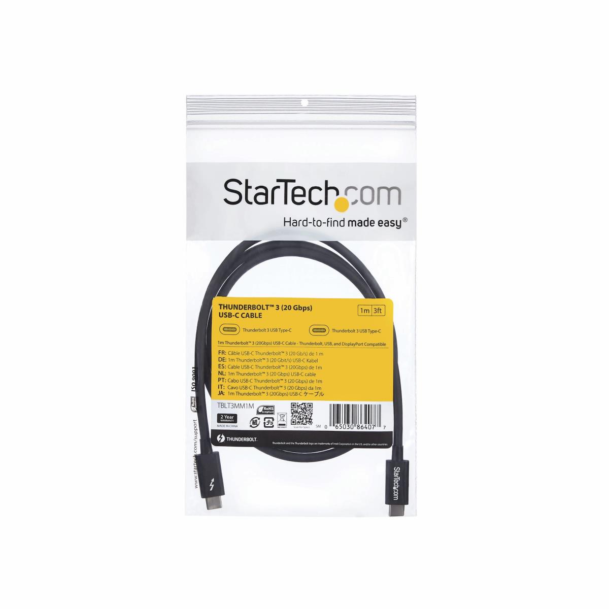 STARTECH.COM Thunderbolt 3 USB-c Cable (20gbps) 1m - Thunderbolt USB And DisplayPort Compatible