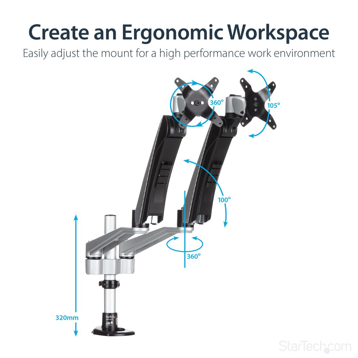 STARTECH.COM Dual Monitor Mount Full Motion Articulating Arms - Stackable