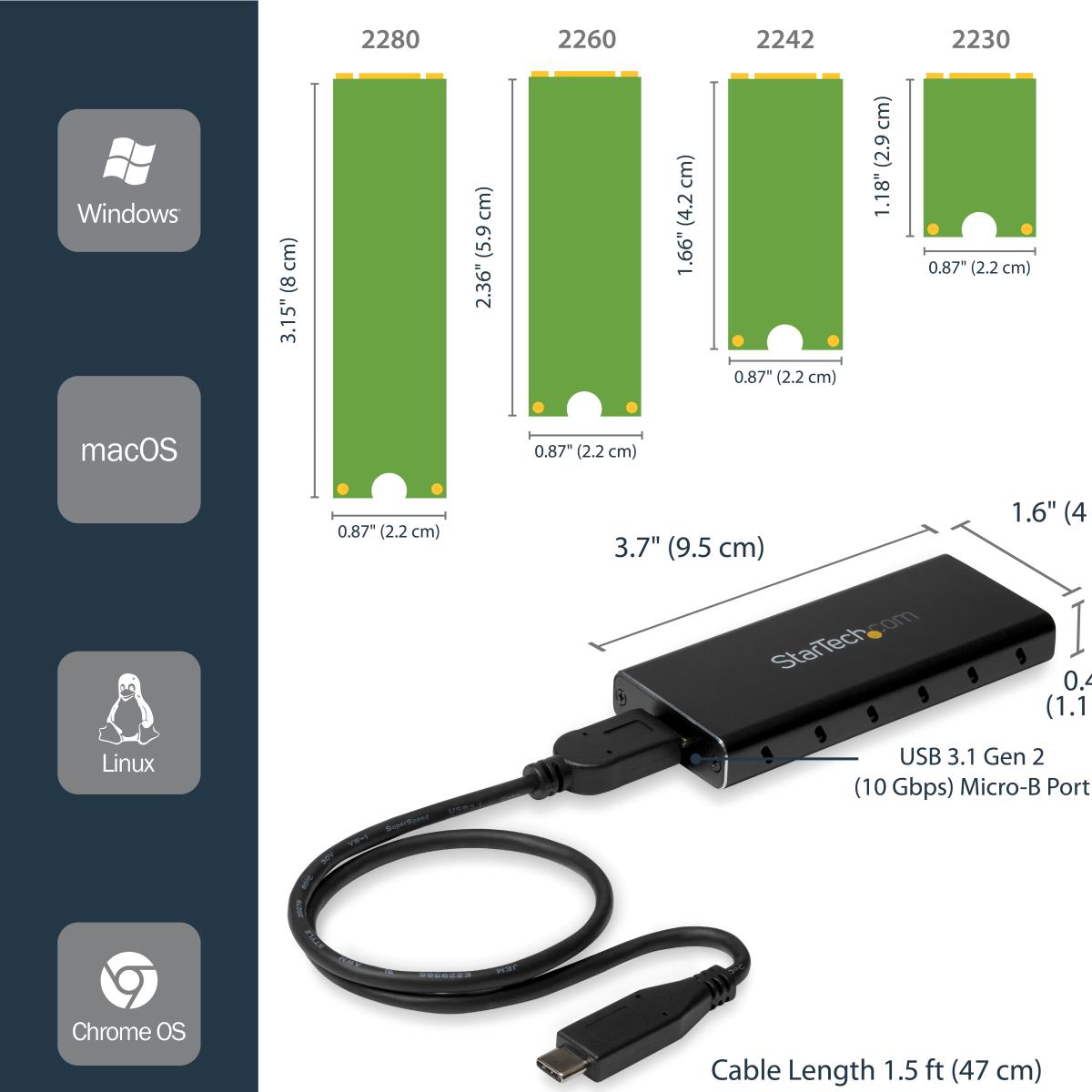 STARTECH.COM Portable M.2 Ngff SATA Enclosure - USB 3.1 (10gbps) With USB-c Cable