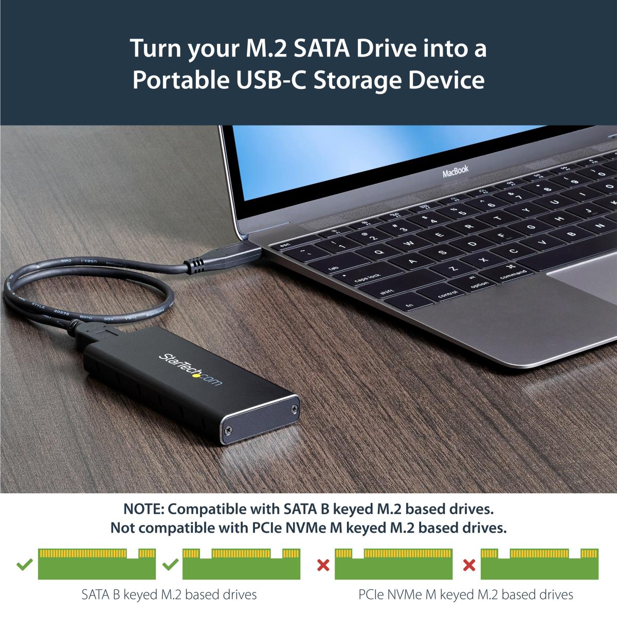 STARTECH.COM Portable M.2 Ngff SATA Enclosure - USB 3.1 (10gbps) With USB-c Cable