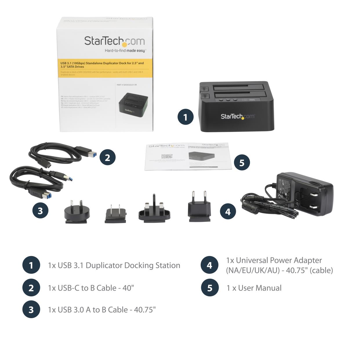 STARTECH.COM Dock - Standalone Duplicator USB 3.1 (10gbps) For 2.5in & 3.5in SATA SSD/HDD Drives - HDD Cloner
