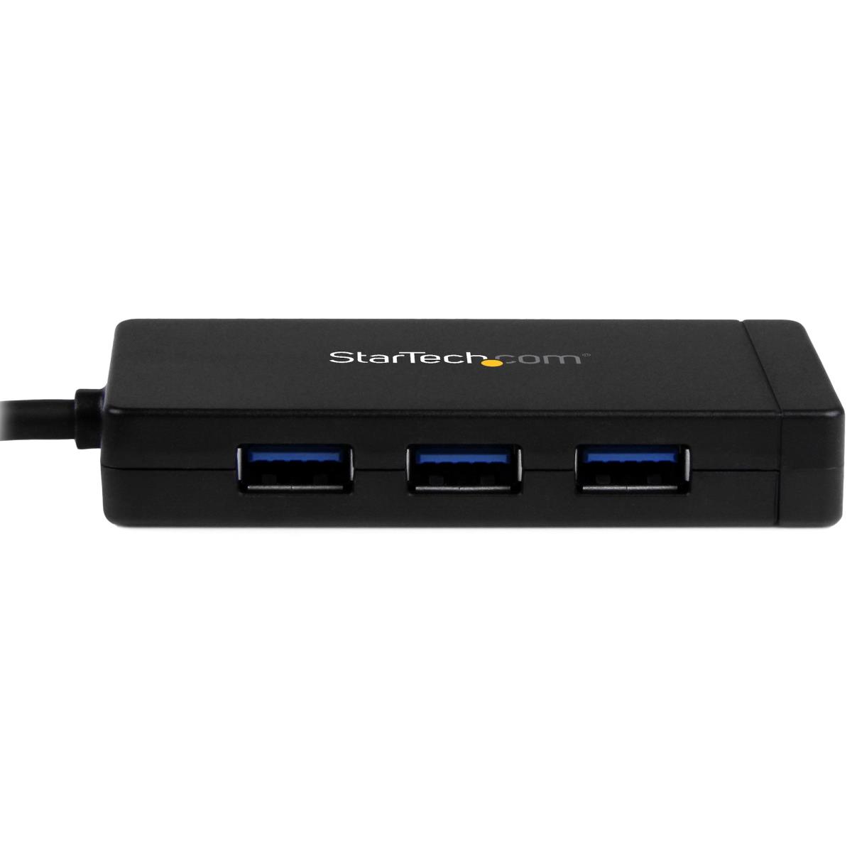 STARTECH.COM Hub Plus 3-port USB 3.0 Gigabit Ethernet - USB-C - Includes Power Adapter Black