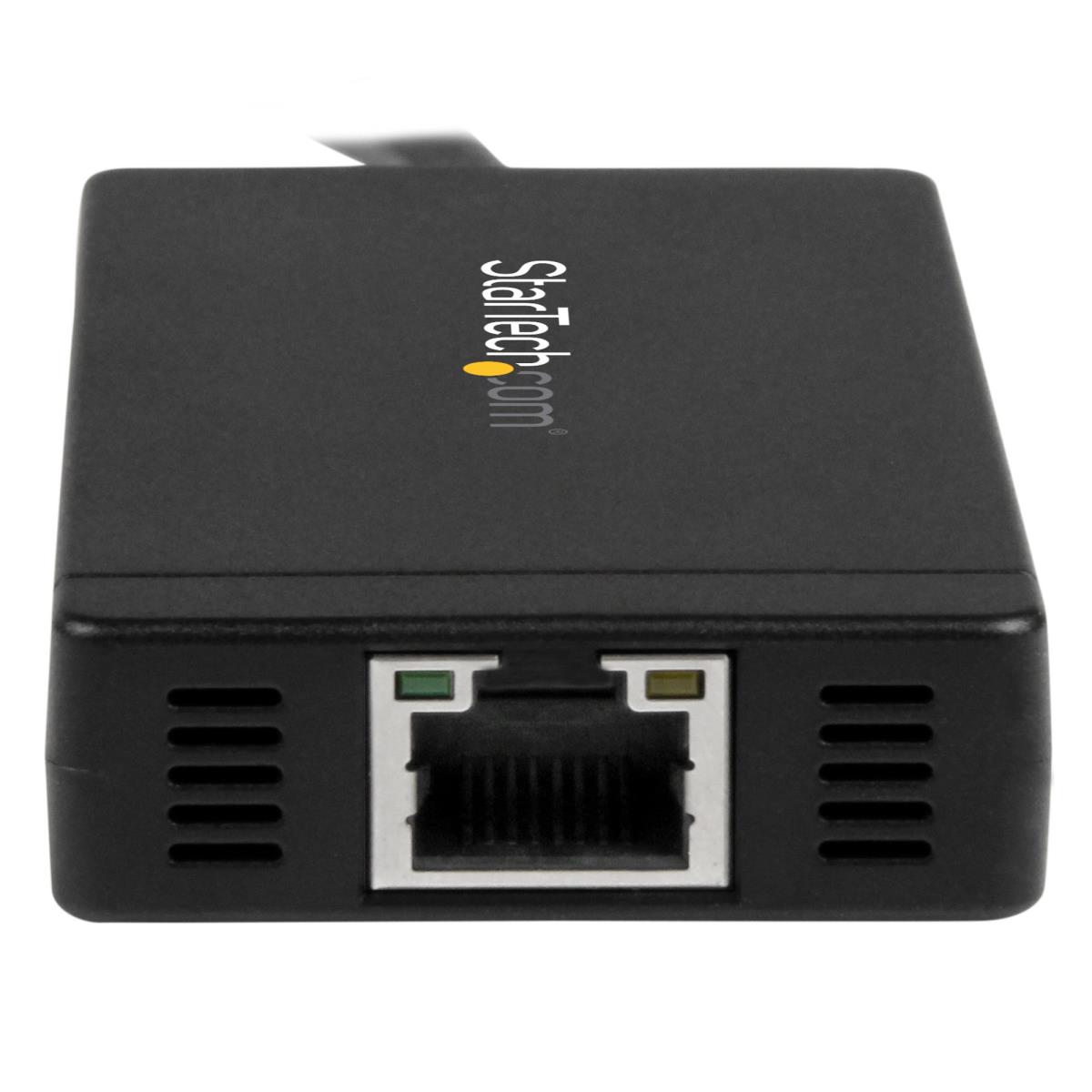 STARTECH.COM Hub Plus 3-port USB 3.0 Gigabit Ethernet - USB-C - Includes Power Adapter Black