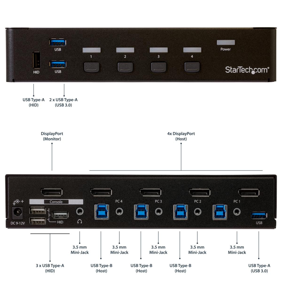 STARTECH.COM KVM Switch - DisplayPort 4-port Built-in USB 3.0 Hub-4k