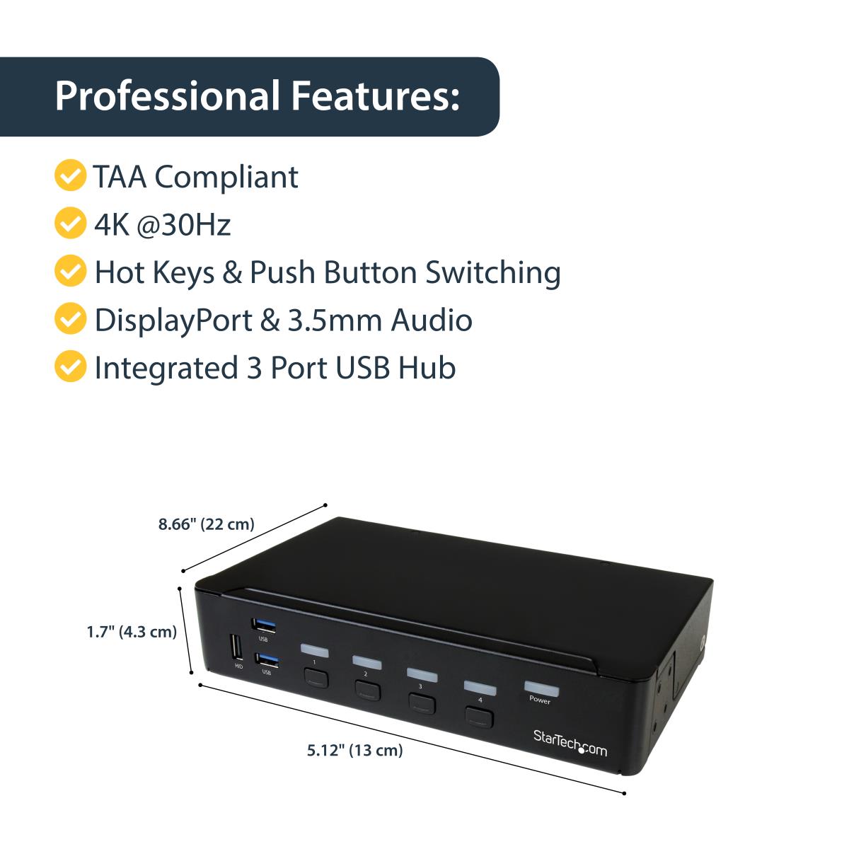 STARTECH.COM KVM Switch - DisplayPort 4-port Built-in USB 3.0 Hub-4k