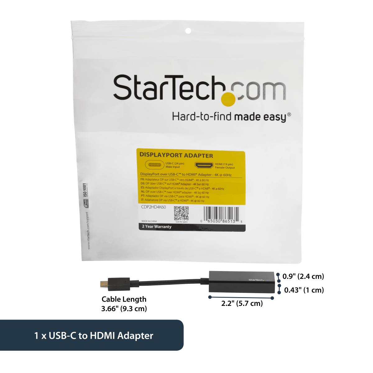 STARTECH.COM USB-c To Hdmi Adapter - 4k 60hz Black