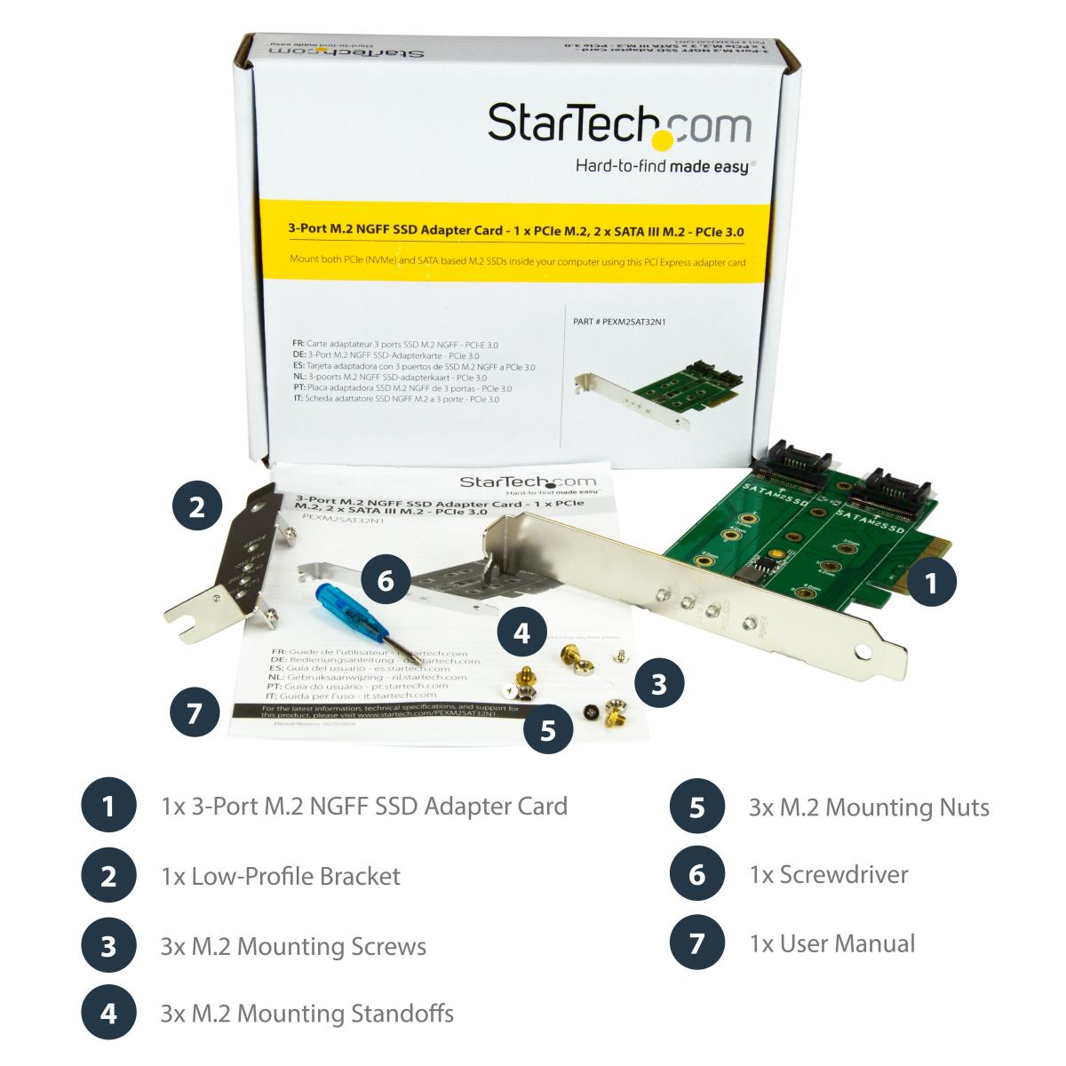 STARTECH.COM M.2 SSD (ngff) Adapter Card 3-port - 1 X Pci-e (nvme) M.2, 2 X SATA III M.2 - Pci-e 3.0