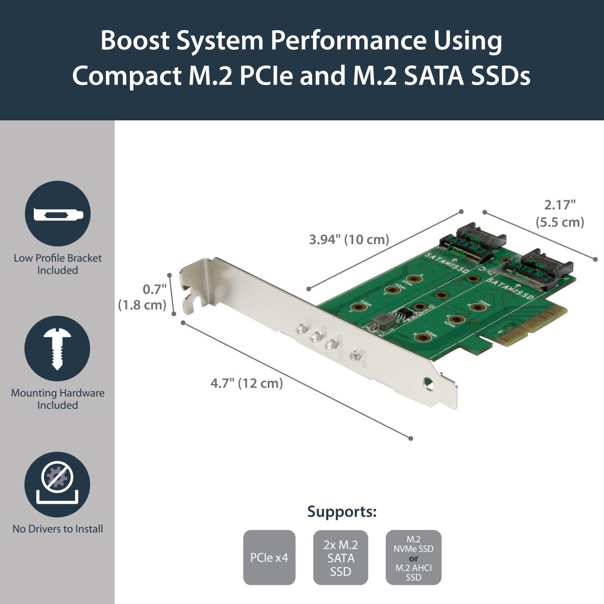 STARTECH.COM M.2 SSD (ngff) Adapter Card 3-port - 1 X Pci-e (nvme) M.2, 2 X SATA III M.2 - Pci-e 3.0