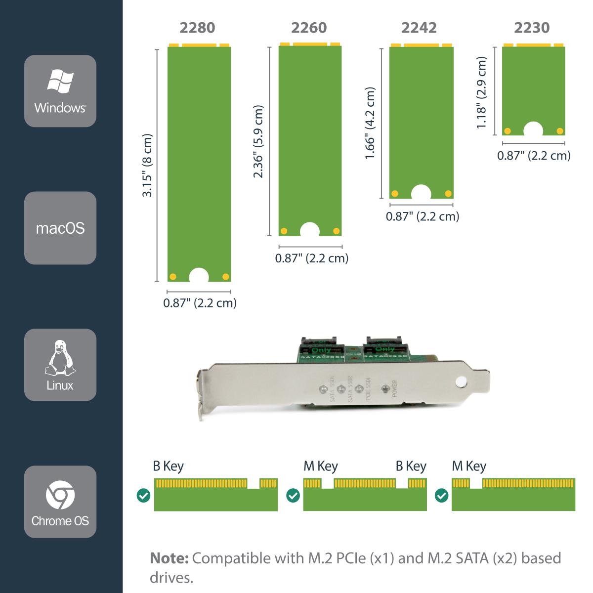 STARTECH.COM M.2 SSD (ngff) Adapter Card 3-port - 1 X Pci-e (nvme) M.2, 2 X SATA III M.2 - Pci-e 3.0
