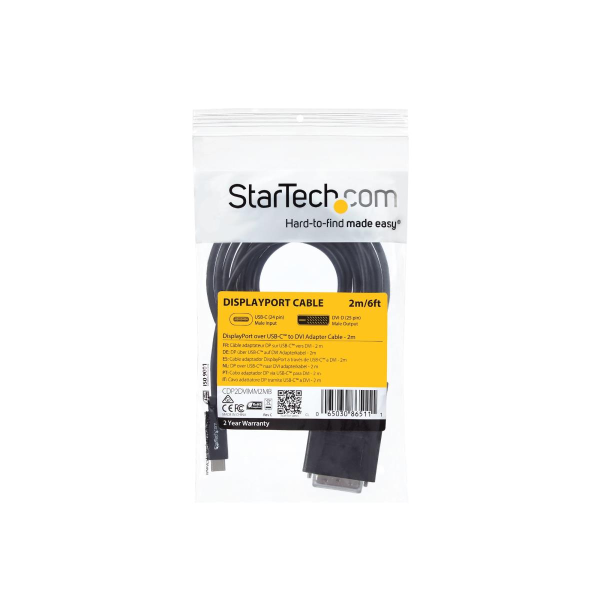 STARTECH.COM USB Type-c To DVI Adapter Cable - USB-c To DVI - 2560x1600 2m