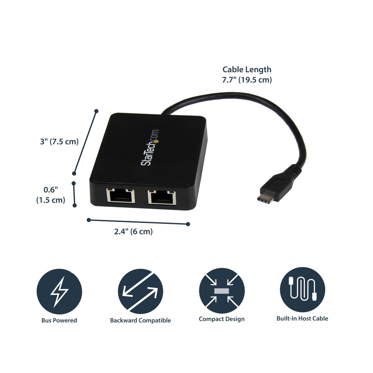 STARTECH.COM USB-c To Dual Gigabit Ethernet Adapter With USB (type-a) Port