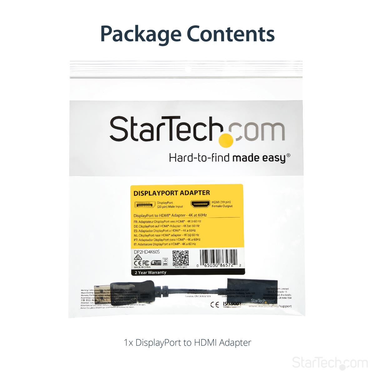 STARTECH.COM DisplayPort To Hdmi Convert 4k Uhd Dp To Hdmi Adapter - 4k 60hz