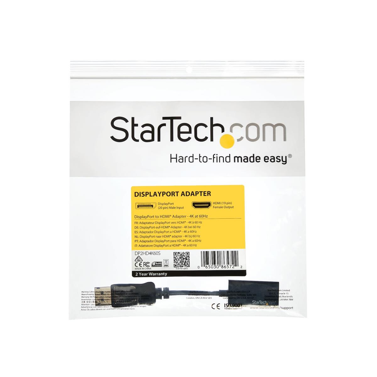 STARTECH.COM DisplayPort To Hdmi Convert 4k Uhd Dp To Hdmi Adapter - 4k 60hz